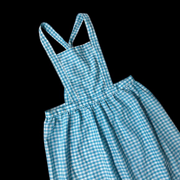 Handmade Dresses & Skirts - Vintage Pinafore Dress Blue White Gingham Ruffle Hem Handmade Smock Cotton